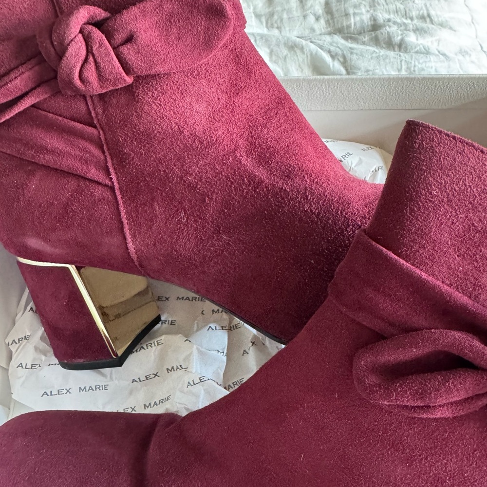 Alex Marie Wine Ankle Booties with Bow - Picture 2 of 4